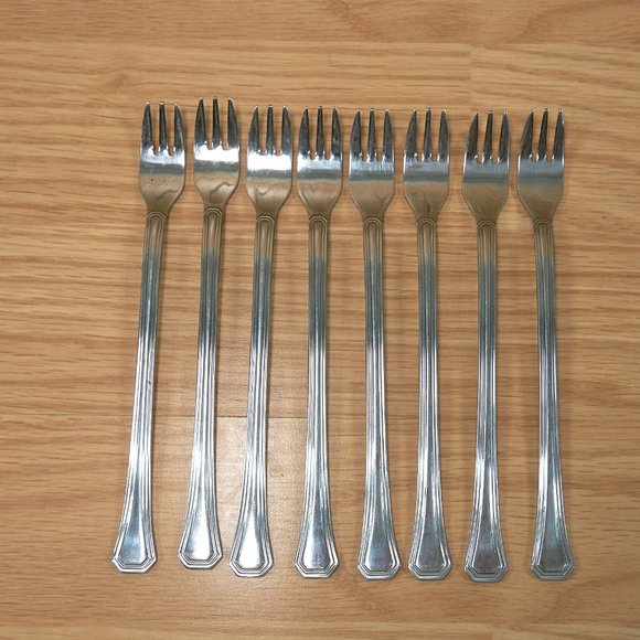 Vintage Excel of Japanese Stainless Steel Pastry Forks, Set of 8, Made in Japan - Picture 1 of 8